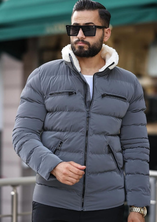 Men's Fur-Trimmed Hooded Puffer Jacket