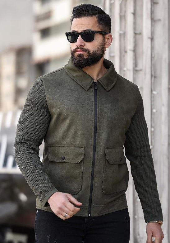 Men's Mixed-material Faux Suede zip-up Jacket