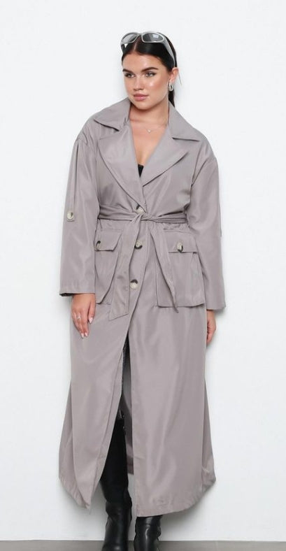 Trench coat with a belted waist & large front buttons