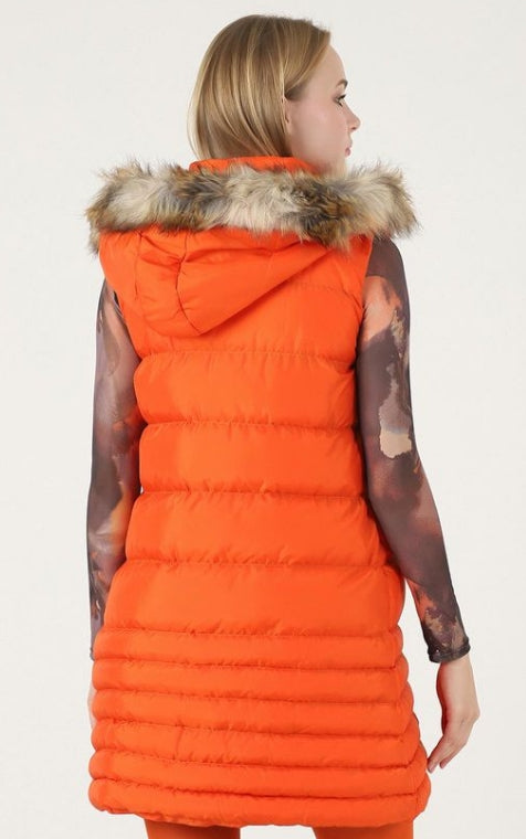 Women's faux fur puffer vest jacket