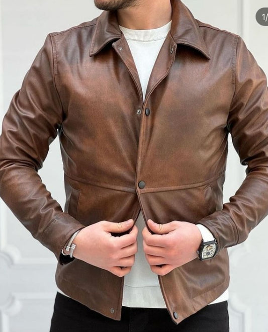 Men's Leather jacket with a classic button-up design