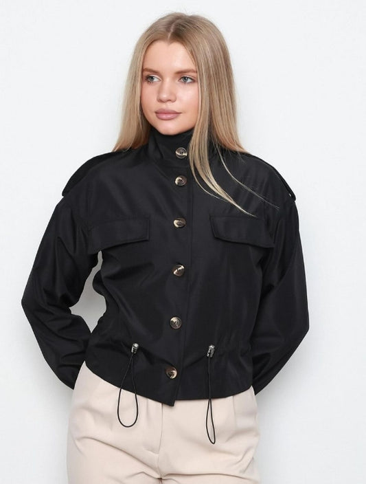 Cropped jacket with a high collar & a relaxed fit