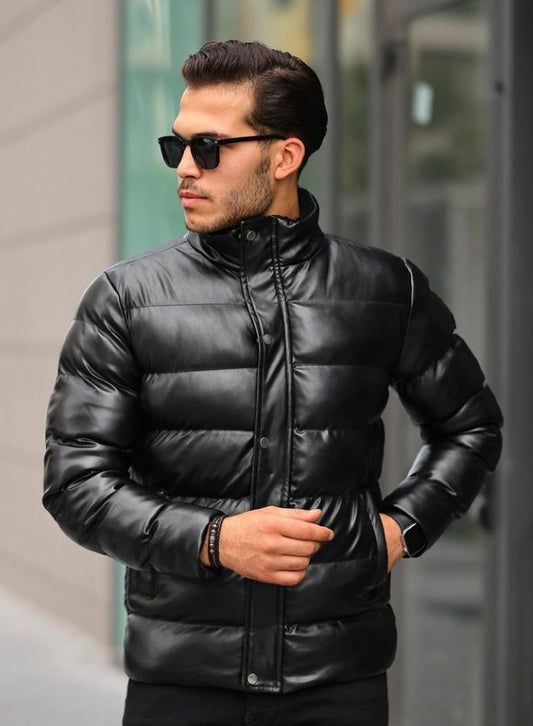 Men's Leather Puffer Jacket