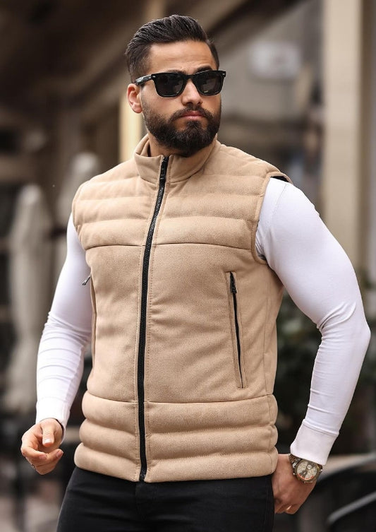 Men's Sleeveless suede-like puffer zip-up jacket