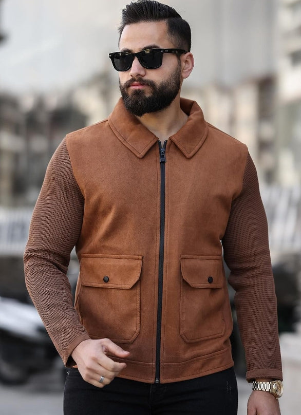 Men's Mixed-material Faux Suede zip-up Jacket