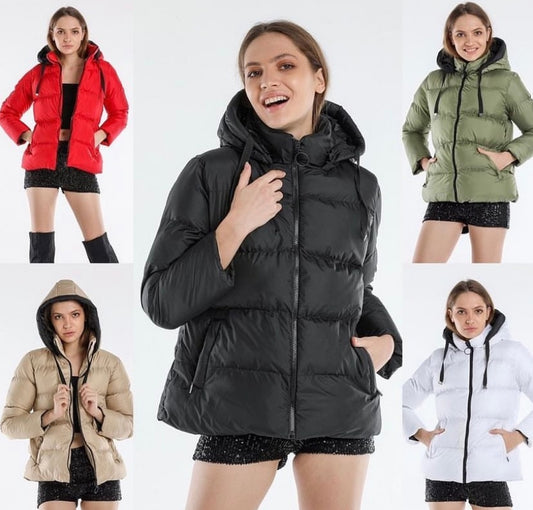 Short hooded puffer jacket women's