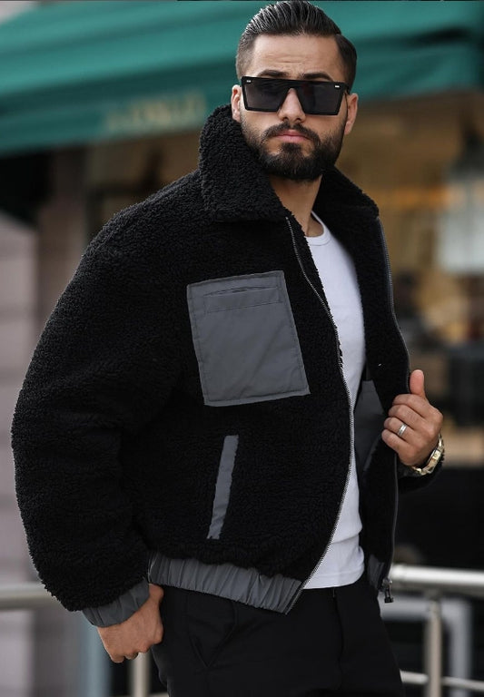 Men's Faux-shearing bomber jacket