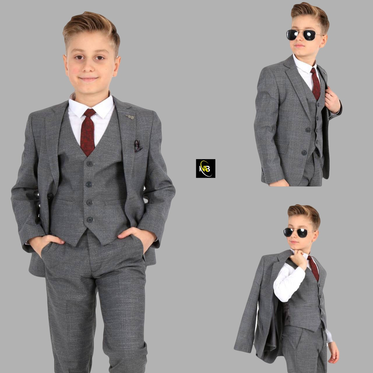 Boys 3 Piece Grey Suit