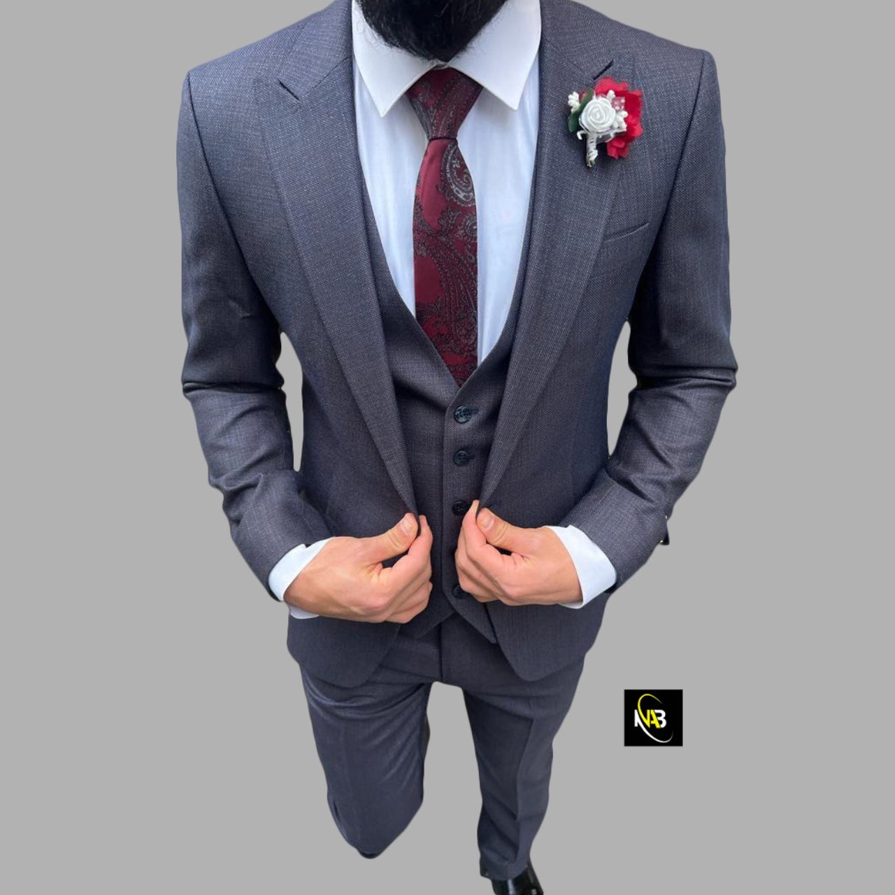 Men 3 Piece Suit -Slate Gray