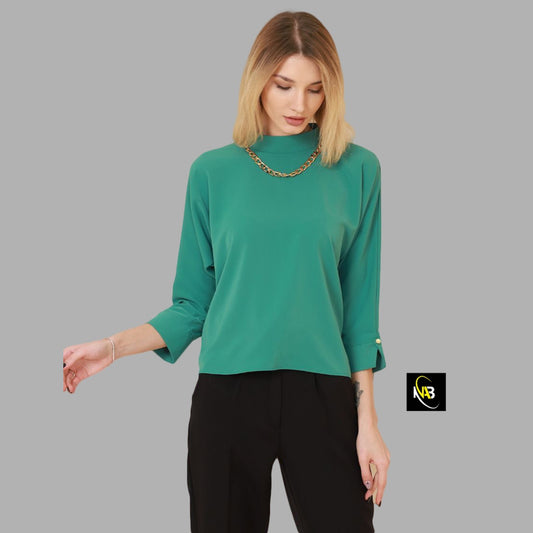 Loose & Long Sleeve Women Top Green