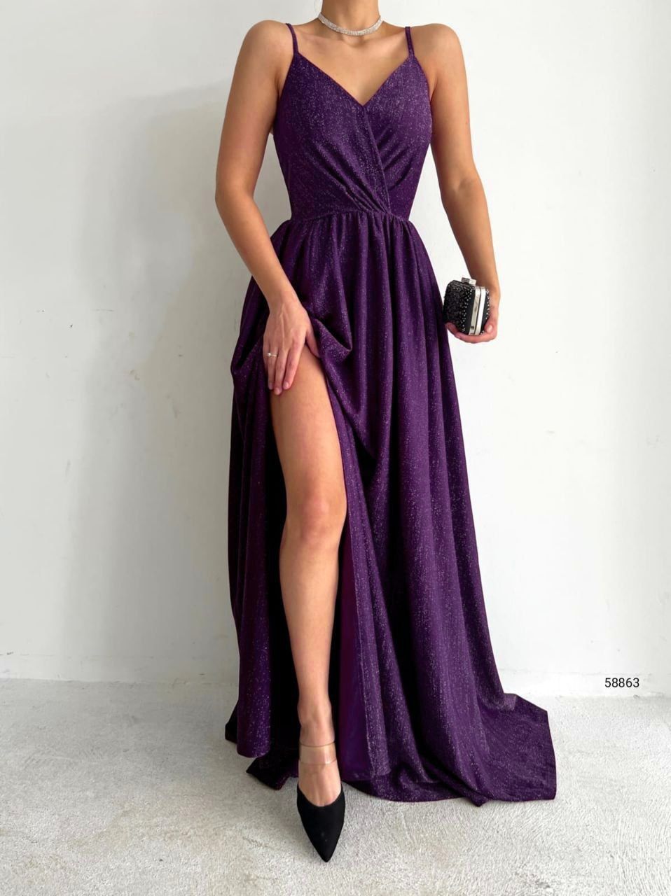 Women's Long Slit Dress - Purple