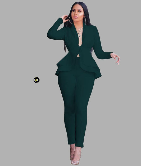 Office Lady Wear Suit Dark Green
