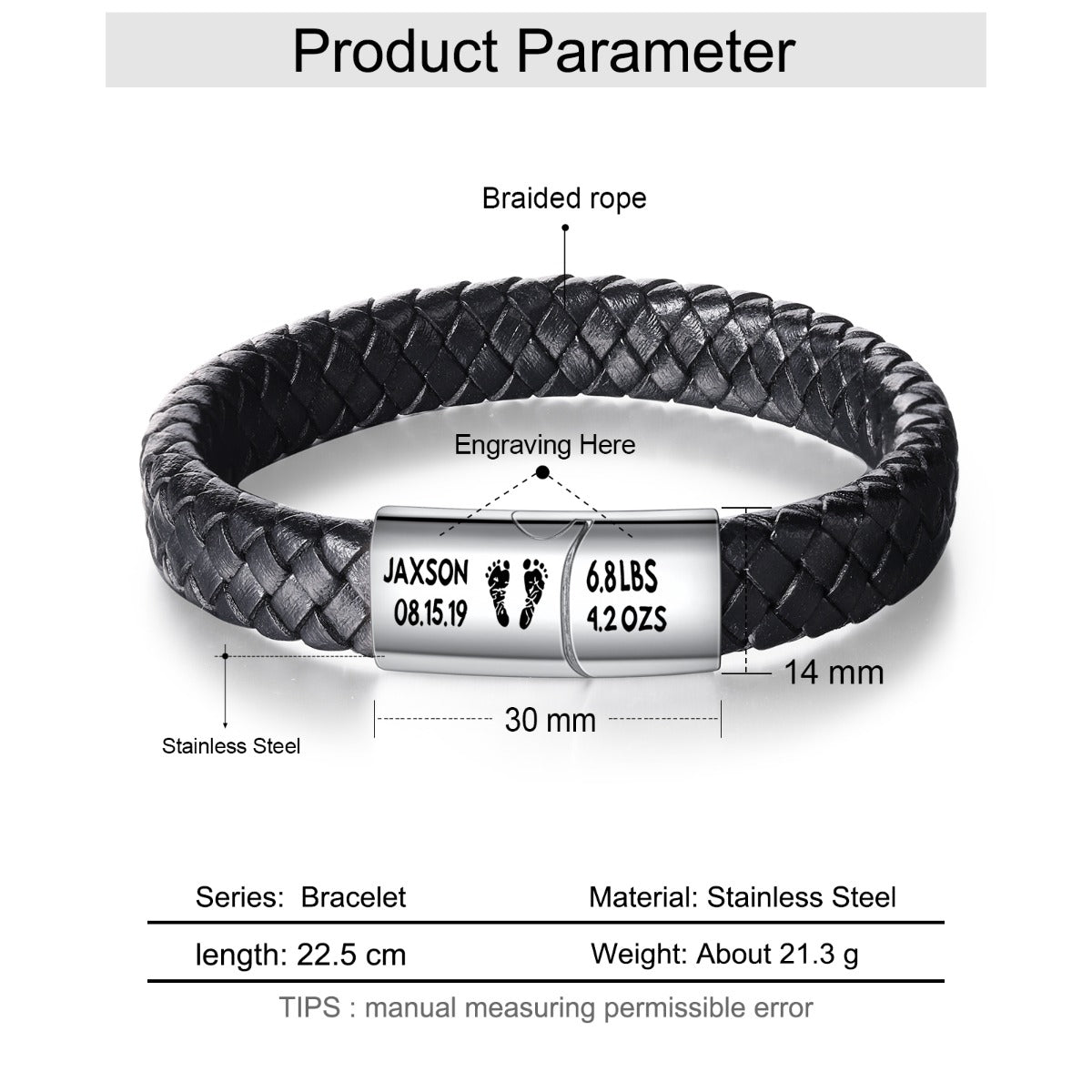 Personalized Stainless Steel Men Leather Bracelet