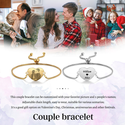 Custom Heart Shaped Photo Couple Bracelet