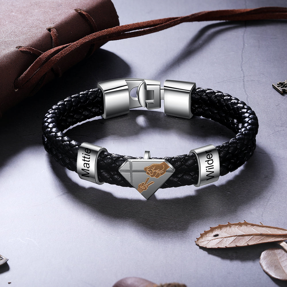 Custom Stainless Steel Leather Bracelet