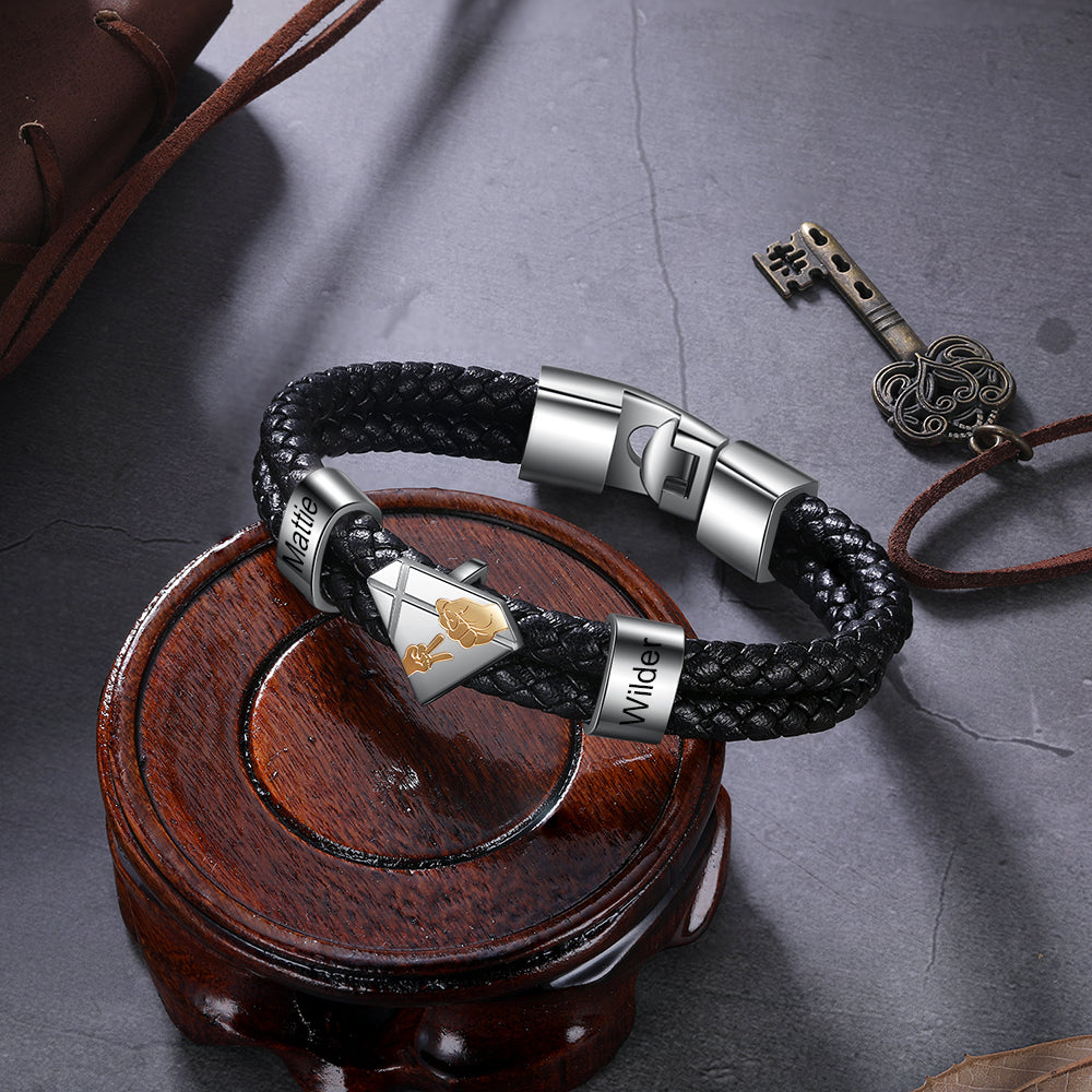 Custom Stainless Steel Leather Bracelet